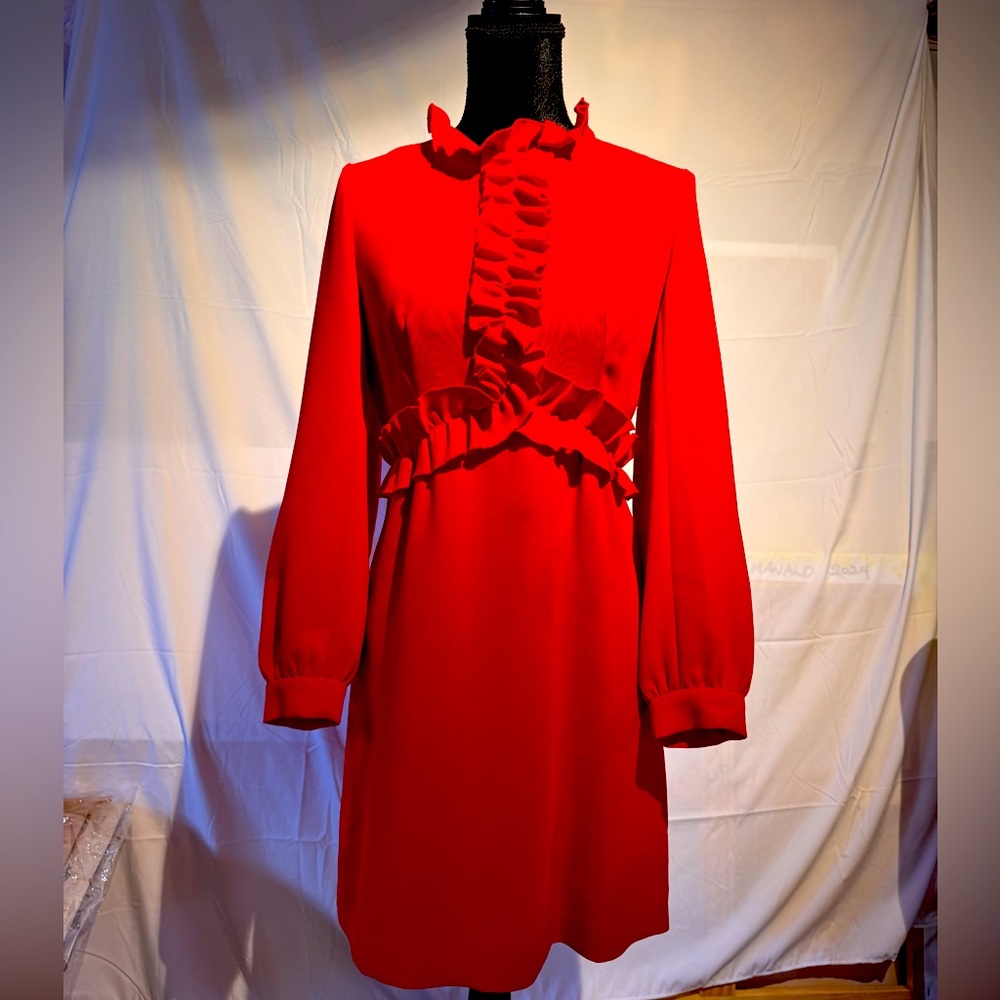 Bright Red Jersey Sandro knee length dress Sz 38 or size S, 4. Gorgeous.